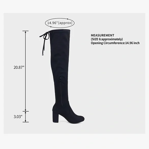 Heel Boots Over the Knee Vegan Suede Black Block Vepose NY Boho Retro Biker Goth - Picture 2 of 7